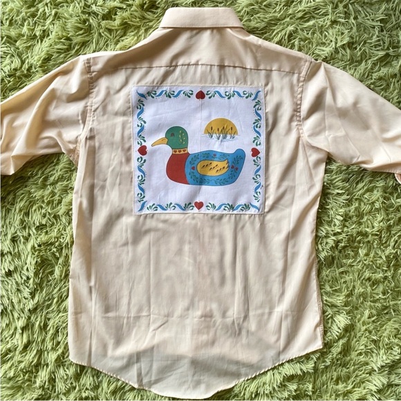 Custom Upcycled Vintage Button Front Shirt W/ Embroidered Farmhouse Duck Patch - Picture 3 of 16